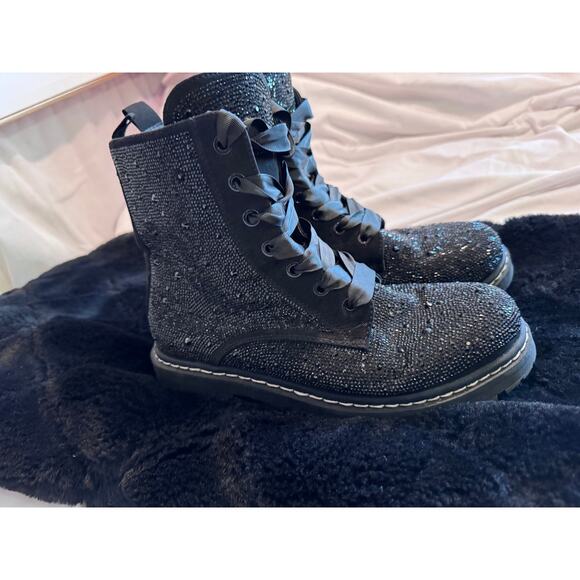 Betsey Johnson x torrid black rhinestone Hudson rocket combat boot 10 ww - Picture 5 of 15